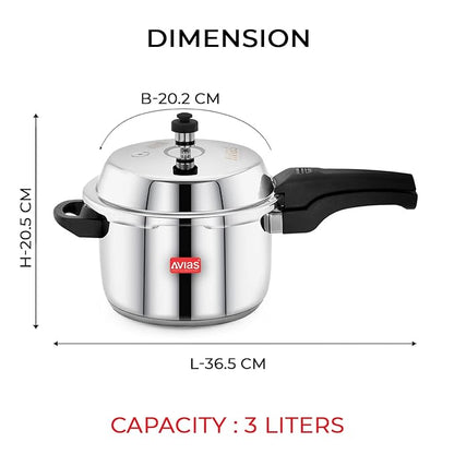 Avias Ceres Stainless Steel Outer Lid Pressure Cooker 3L Cooker Induction Friendly 1.2mm Thickness