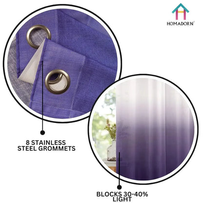 Homadorn Ombre Printed Linen Textured Sheer Curtains White + Purple