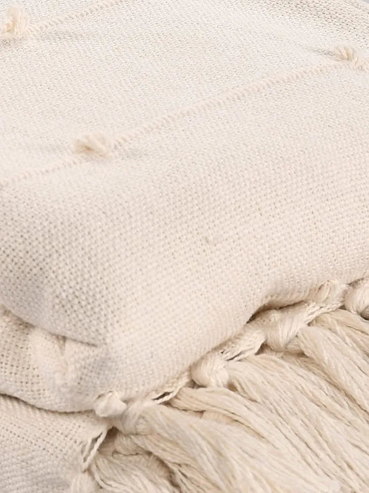 Sashaa World Cotton Throw Bedcover Super Soft & Breathable Colour Natural/Cream