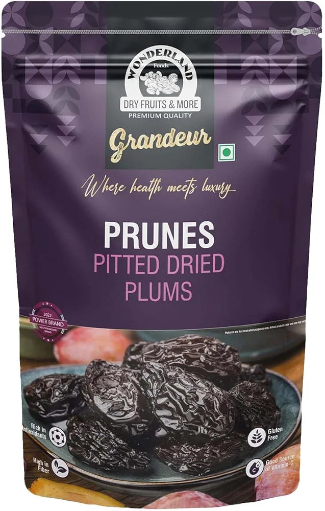 WONDERLAND FOODS Grandeur Premium Pitted Prunes 200g Pouch | Gluten Free, Non-GMO & Vegan | Dried Plums | High in Vitamins | High in Dietary Fiber