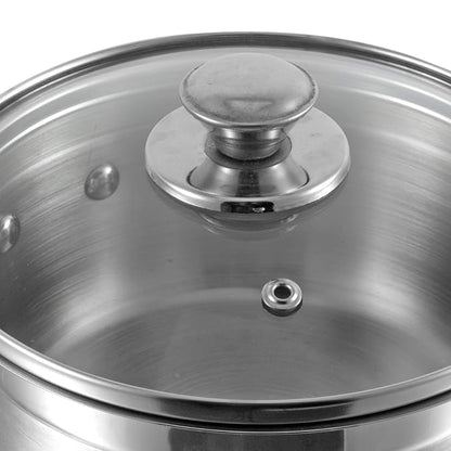Vinod Two Tone Stainless Steel Saucepan with Glass Lid 3 Litre, 20 cm (6.2mm Thick) | Triply Saucepot, Sturdy Riveted Handle