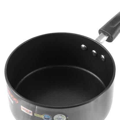 Vinod Hanos Hard Anodised Non Stick Saucepan with Lid - 1.7 Litre, 16 cm | 3.25mm Thick | 5X Long Lasting