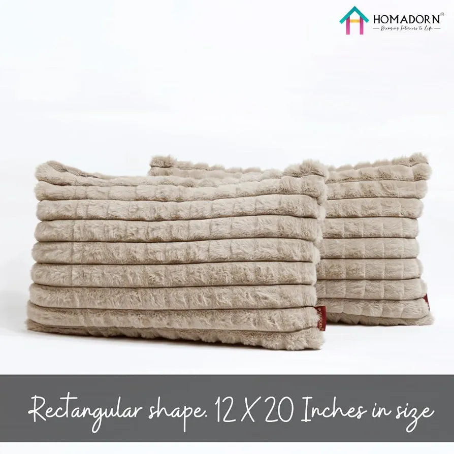 Homadorn Luxury Plush Fur Reversible Cushion Cover Ultra Soft & Cozy Beige