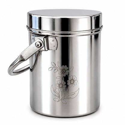 KC Stainless Steel Multipurpose Storage Container, Milk Pot with Airtight Lid, Handle, Floral Engraved - (1 litres)