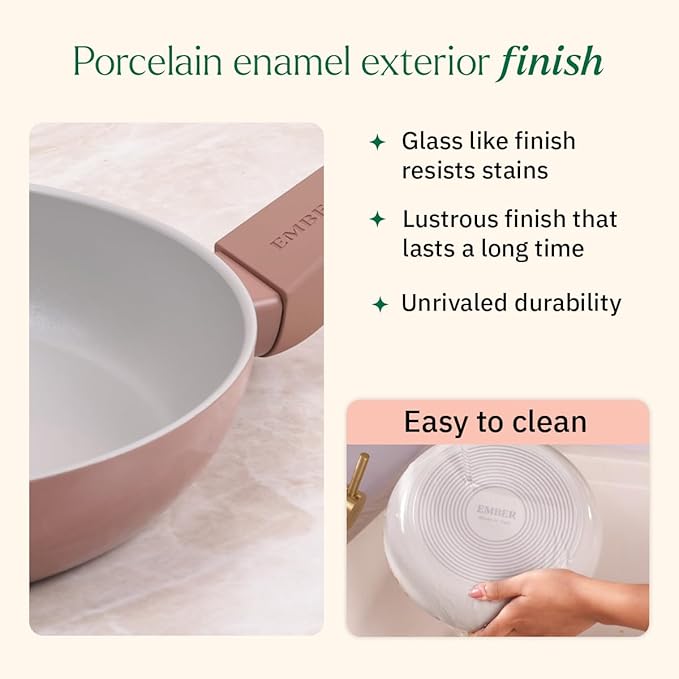 Ember Cookware Arcilla Ceramic Non-stick Egg Pan 20cm | Glass Lid | Matching Handle | Florence Series | Grey
