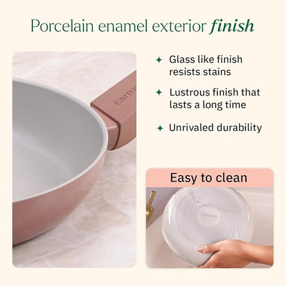 Ember Cookware Arcilla Ceramic Non-stick Egg Pan 20cm | Glass Lid | Matching Handle | Florence Series | Grey