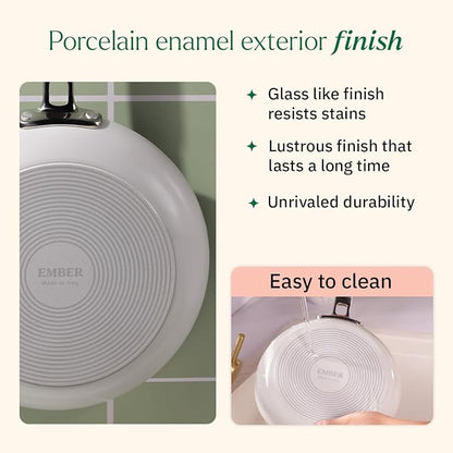 Ember Cookware Arcilla Ceramic Non-stick Egg Pan 20cm | Glass Lid | Stainless Steel Handle | Blue