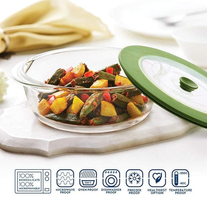 Borosil Glass Dish With Lid | 1 Piece | 1000ml | Transparent