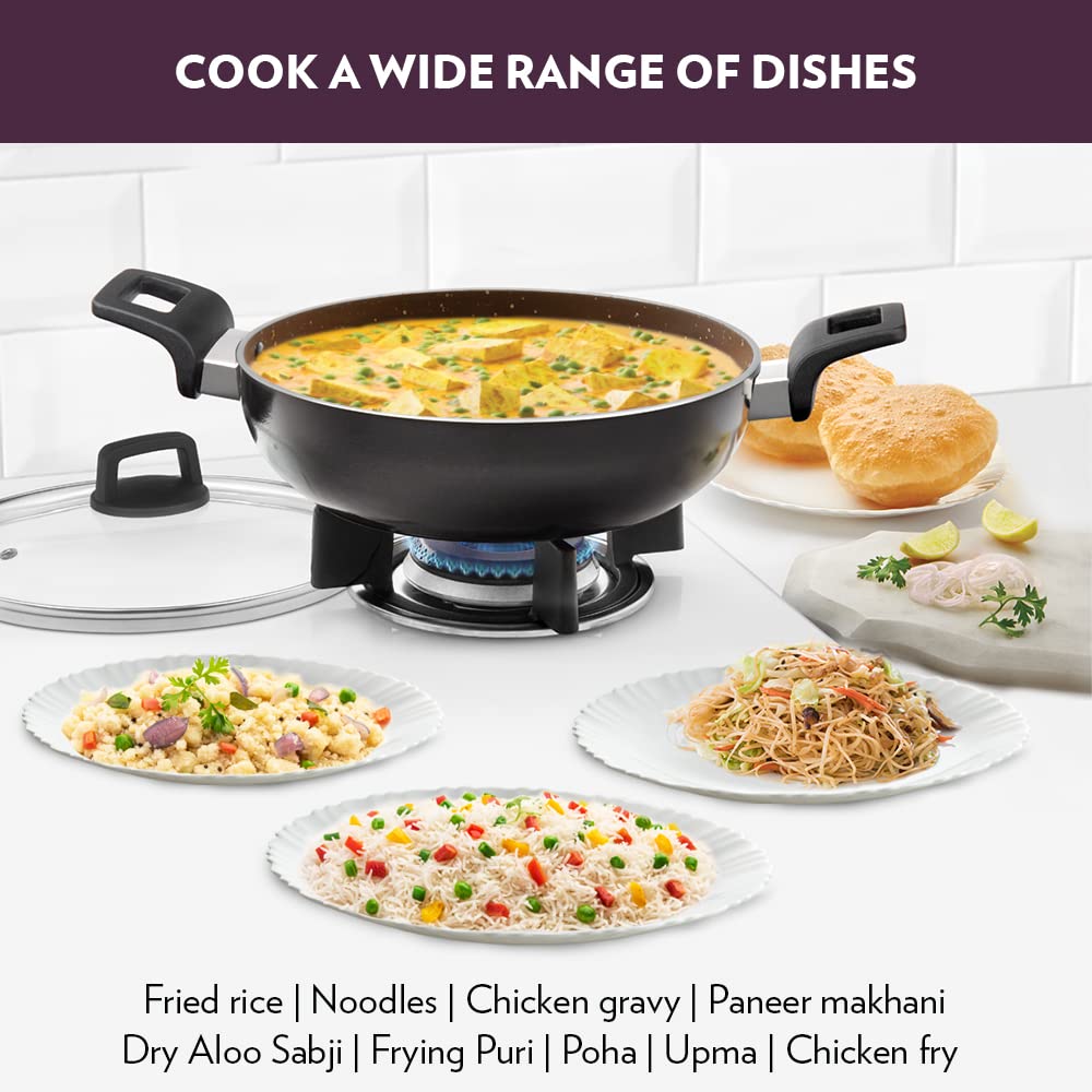 Borosil Granito Non-stick Kadhai With Glass Lid | Induction Friendly | Granite Finish | Pfoa-free | 28 Cm Diameter