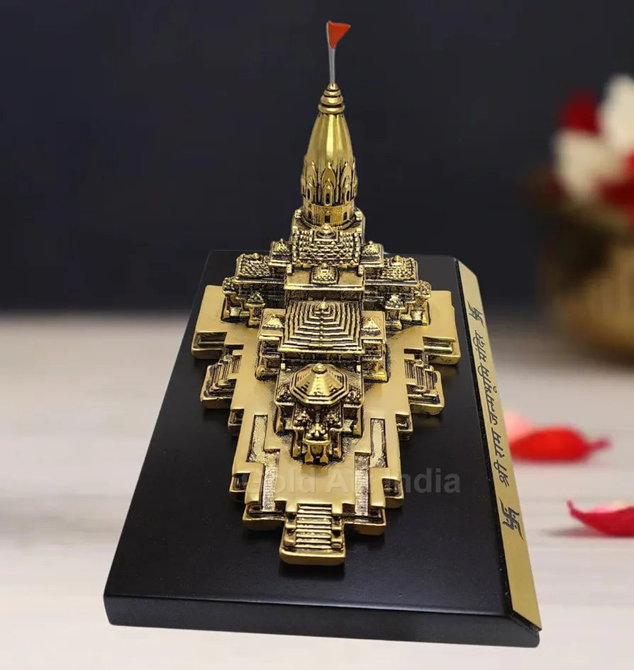 Gold Art India Ram Mandir Ayodhya Gold Plated Matte Minature Large