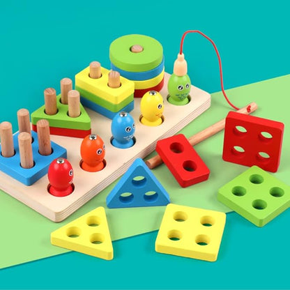Kidology Kids Wooden Stacking Toys Shape Sorting Board & Wooden Toddler 21 Pcs