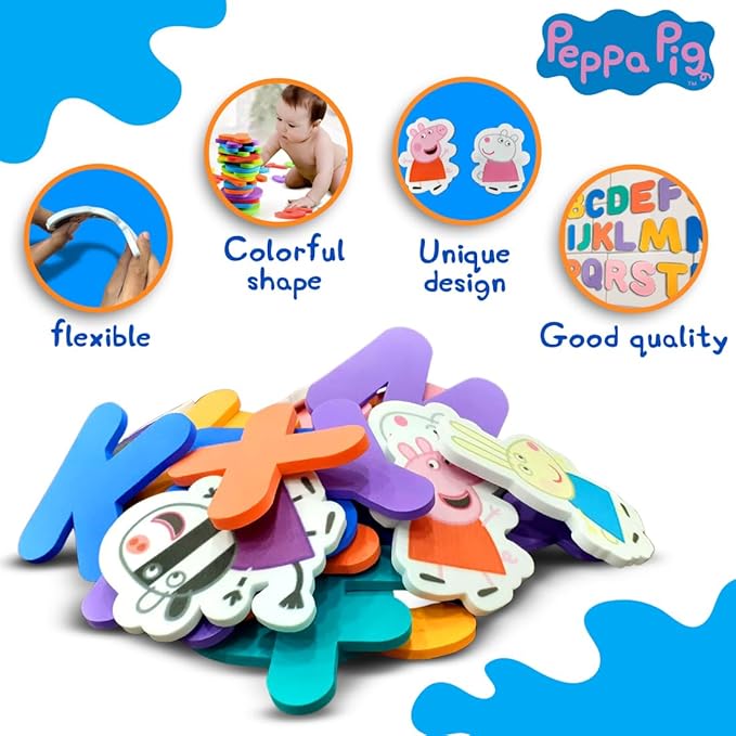 Wembley Peppa Pig Foam Cutouts for Kids EVA Foam Alphabets & Characters Bath Toy Set of 32