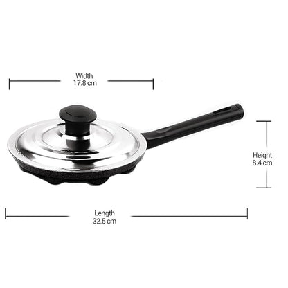 Milton Pro Cook Appam Patra with Stainless Steel Lid, Non-Stick Heavy Duty Aluminium, 7 Cavity, 12.8 Inch - 460 gms
