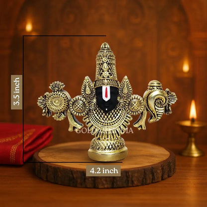 Gold Art India Lord Venkateswara Balaji Idol Gold-Plated Antique Matte Finish Murti 3.5 x 4.2 inch
