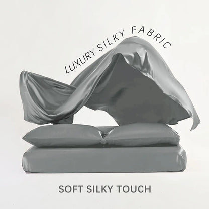 Cloth Fusion Satin Bedsheet for Queen Size Bed Set of 1 Satin Sheet 2 Pillow Covers Silver