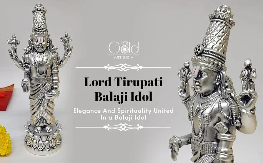 Gold Art India Lord Tirupati Balaji Kamal Silver Plated Antique Matte