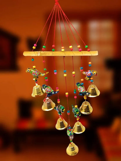 Handcrafted Recycled Material Rajasthani Wind Chime Parrots
