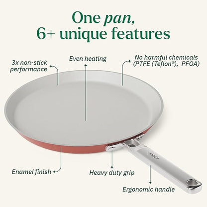 Ember Cookware Arcilla Ceramic Non Stick Dosa Tawa 28cm | Stainless Steel Handle | Terracotta