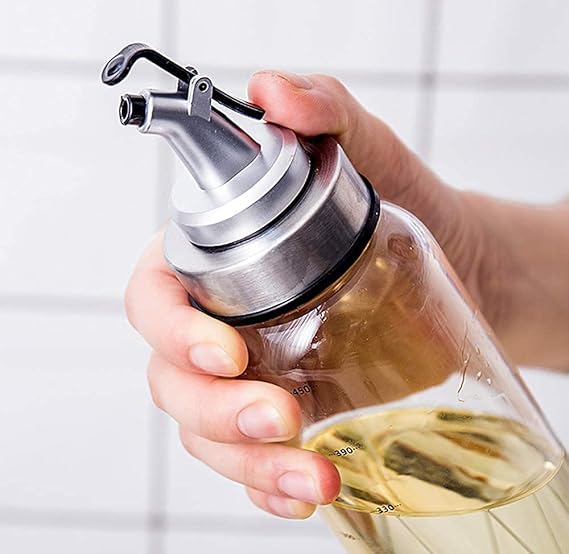 Spatlus Oil Dispenser Bottles with Stainless Steel Automatic Pourers No Drip Glass Oil and Cruet Bottles