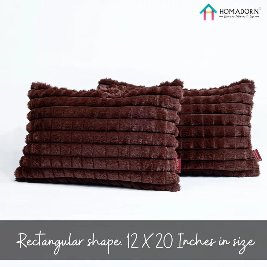 Homadorn Luxury Plush Fur Reversible Cushion Cover Ultra Soft & Cozy Brown