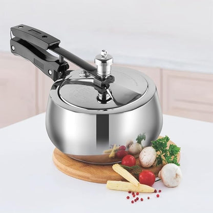 Vinod Europa Stainless Steel Inner Lid Pressure Cooker - 1.5 Litre | Handi Shape | Sandwich Bottom Cooker