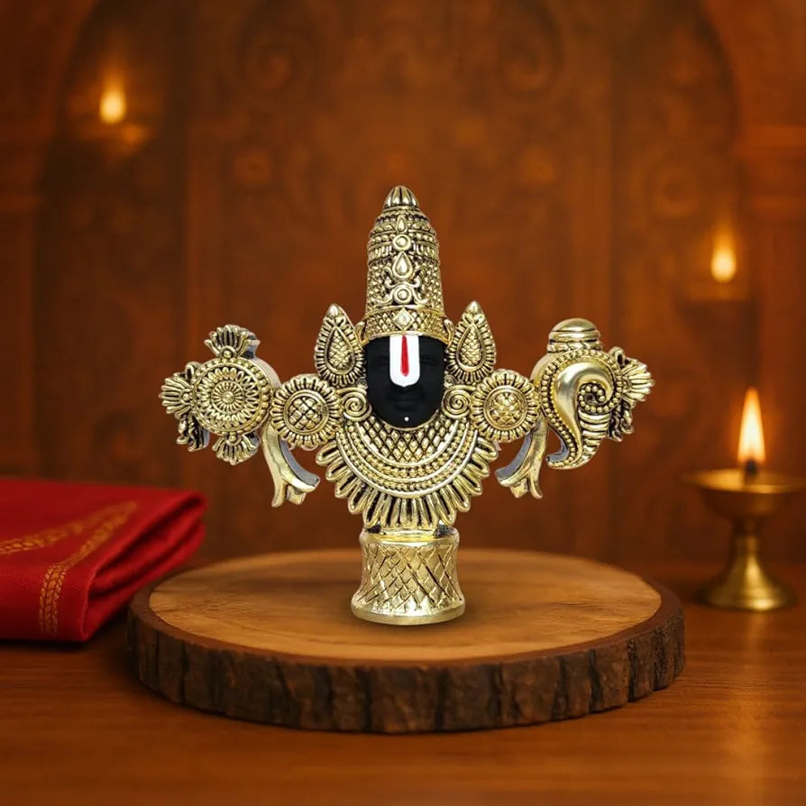 Gold Art India Lord Venkateswara Balaji Face Idol Antique Gold Matte Finish