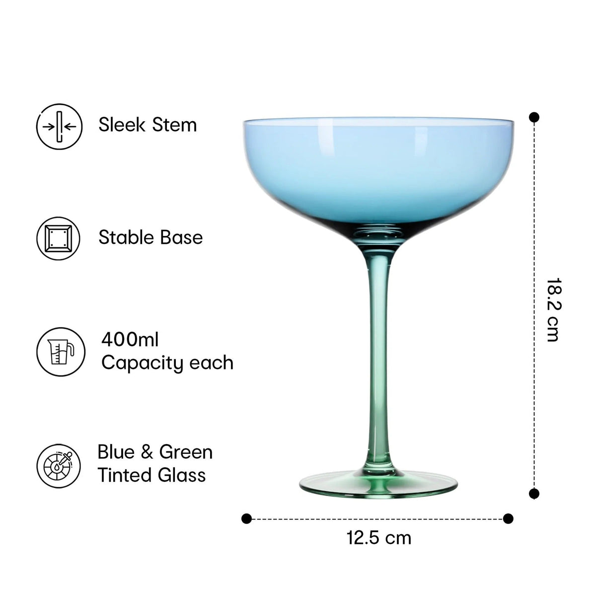 Anko Australia 400ml Dual Tone Champagne Coupe Set of 4 | Blue Green
