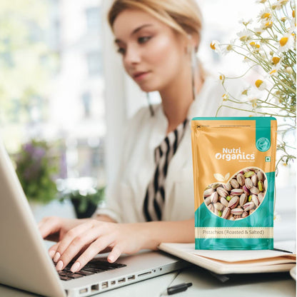 Nutri Organics Dry Fruits Premium Crunchy Roasted and Lightly Salted Irani Pista 200gm | Pistachios With Shell