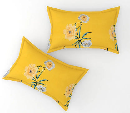 Fresh From Loom King Size Soft Glace Cotton Fitted Floral Bedsheet With Two Pillow Cover Elastic Fitted Bed Sheets Peach Yellow 144 TC