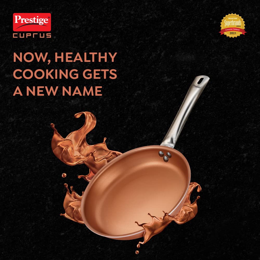 Prestige Cuprus Aluminium Gas and Induction Compatible Fry Pan, 20 cm, 1.2 L (Copper)