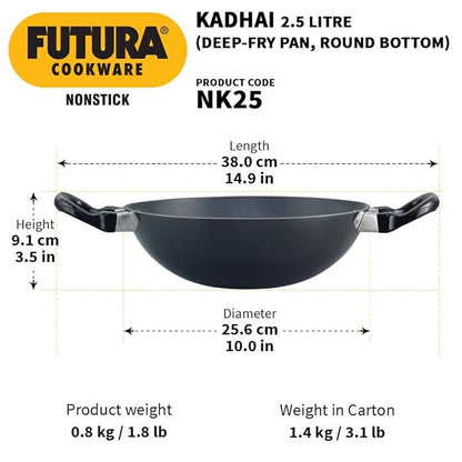 Hawkins Futura 2.5 Litre Deep Fry Pan Non Stick Kadai