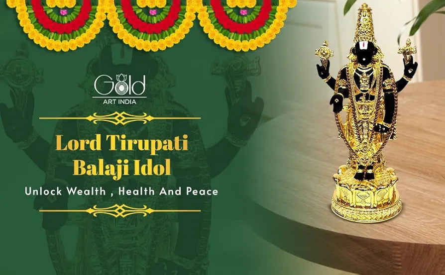 Gold Art India Lord Tirupati Balaji Idol Murti for Mandir Gold Plated Terra Cotta