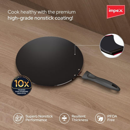 Impex ICTP-28 Non-Stick Aluminium Concave Tawa Pan 28cm Cherry Red