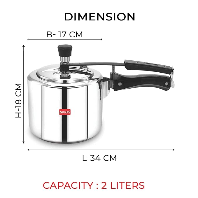 Avias Ceres Stainless Steel Inner Lid Pressure Cooker 2L Cooker Induction Base Cookware 1.2mm Thickness