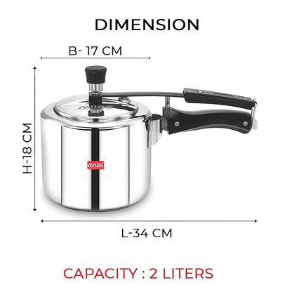 Avias Ceres Stainless Steel Inner Lid Pressure Cooker 2L Cooker Induction Base Cookware 1.2mm Thickness