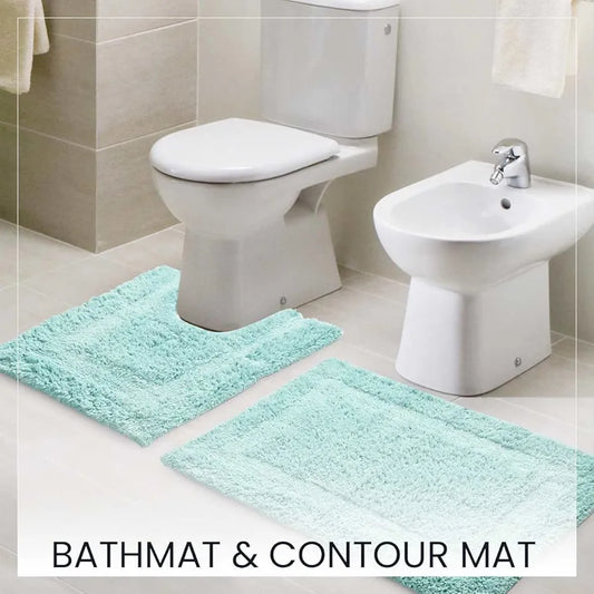 Sashaa World Solid Anti-skid Cotton Bathmat And Contour Set For Bathroom Colour Ice Blue (Pack of 2)