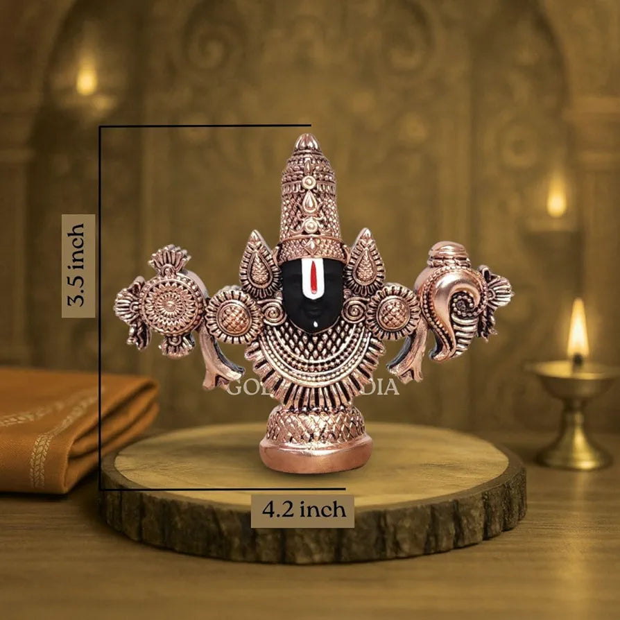 Gold Art India Lord Venkateswara Balaji Idol Copper-Plated Antique Matte Finish 3.5 x 4.2 inch