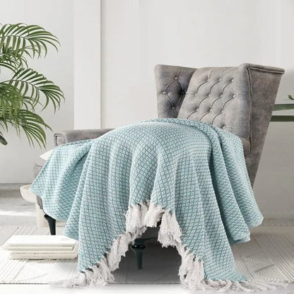 Sashaa World Soft Throw Blanket Colour Ice Blue/White