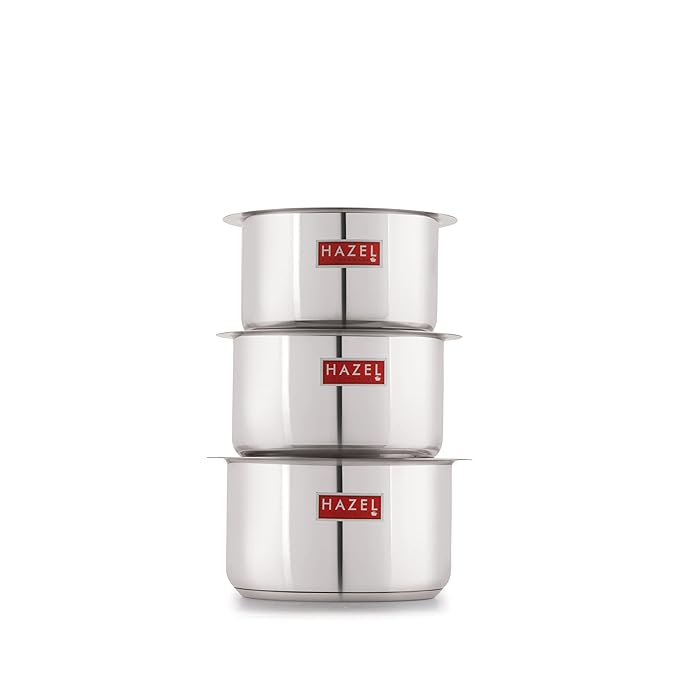 Hazel Induction Base Tope Base Thick Flat Bottom Patila Cookware with Steel Lids 3 Topes & 3 Lids