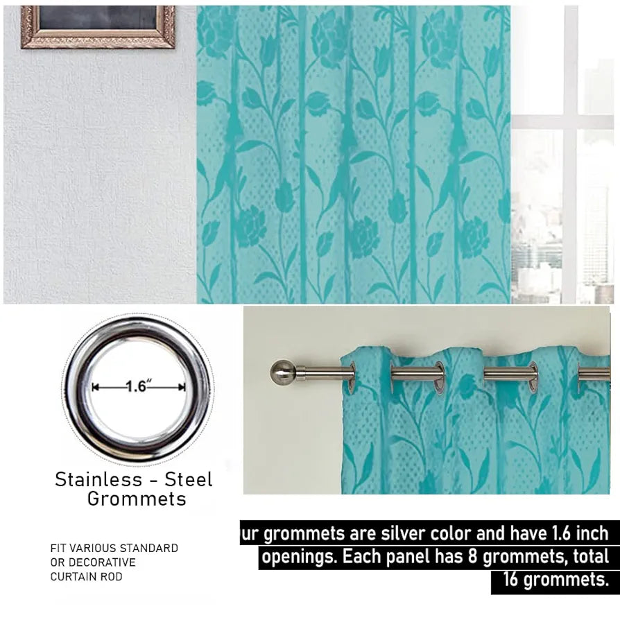 Cloth Fusion Sheer Curtain Door 7 Feet Rose-Turquoise