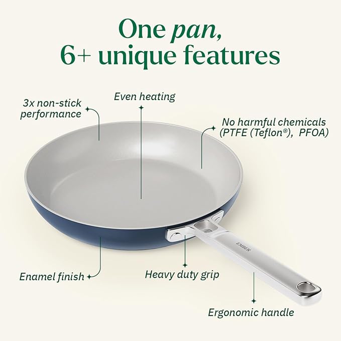 Ember Cookware Arcilla Ceramic Non-stick Frying Pan 24cm | Stainless Steel Handle | Blue