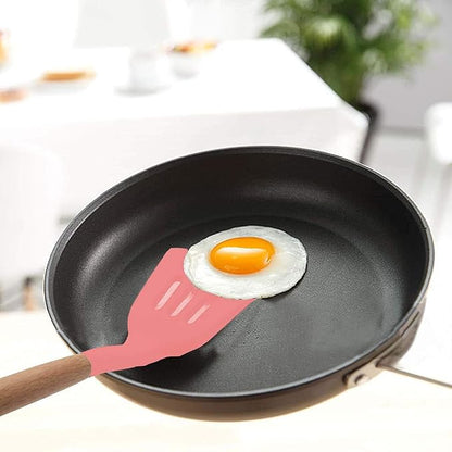 Woodtula Kitchen Silicone Slotted Turner with Wooden Handle Non-Stick Kitchen Utensil Tools Pink