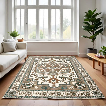 Sajavat Home Cotton Printed Rectangular Floor Rug Colour Sage green