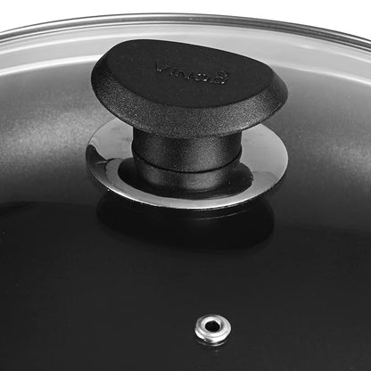 Vinod Zest Aluminium Non Stick Deep Frypan with Glass Lid - 26 cm | 3 Layer Ceramic Coating | 3 mm Extra Thick | Skillet Pan