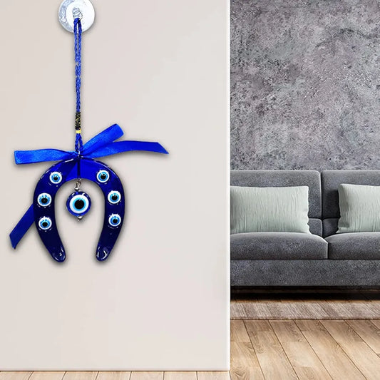 Shubhanjali Glass Blue Evil Eye Ghode Ki Naal Hanging Turkish Evil Eye Horseshoe6 Cm