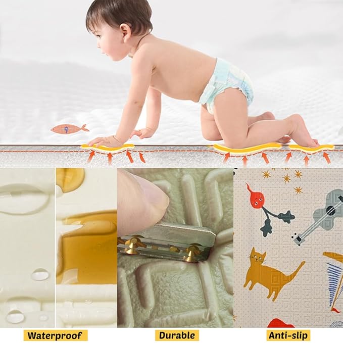 Wembley Baby Play Mat Double Sided Waterproof Floor Mat Playmat for Kids Beige Colour