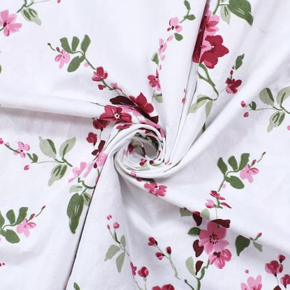 Texstylers Pink White Cotton Floral Round 4 Seater 48 Inches Diameter Center Coffee Table Cloth