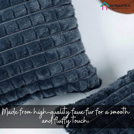 Homadorn Luxury Plush Fur Reversible Cushion Cover Ultra Soft & Cozy Grey