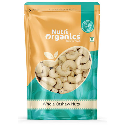Nutri Organics Dry Fruits Natural Premium Whole Cashews 1kg | Whole Crunchy Cashew | Premium Kaju nuts Dry Fruit | Nutritious & Delicious | Gluten Free & Plant based Protein