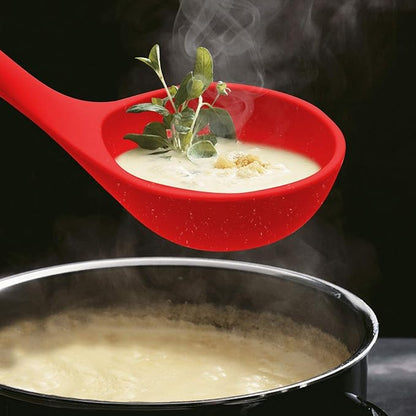 Woodtula Silicone Soup Ladle Spatula with Wooden Handle Non-Stick Kitchen Utensil Tools Red